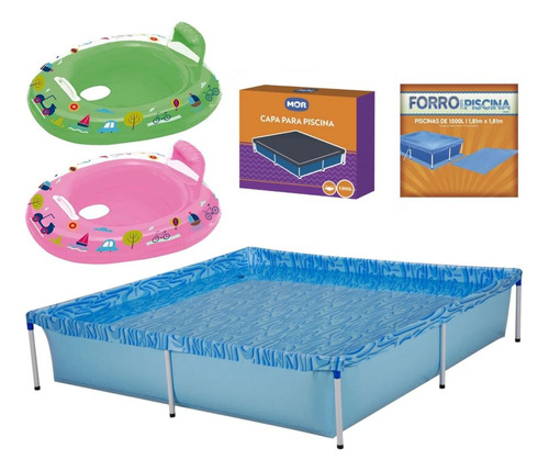 Kit Piscina 1500 Litros + Capa E Forro + 2 Botes Infláveis