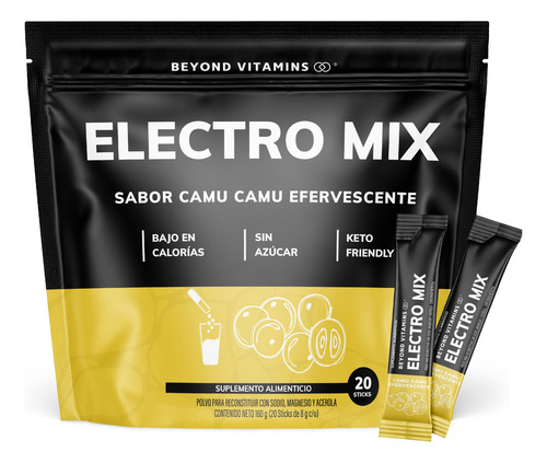 Electrolitos Sin Azúcar En Polvo Beyond Vitamins | Hidratación Baja En Calorías, Apto Dieta Keto | 20 Sticks, Camu Camu Efervescente