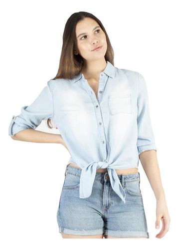 Imagen 1 de 5 de Blusa Camisera Mezclilla Con Nudo
