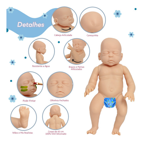 Kit 3 Boneco Bebe Reborn Menino Molde Olho Fechado 43cm