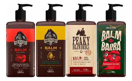 4x Balm Barba Negra Lemon Peaky Blinders Guaraná Don Alcides Fragrância Kit