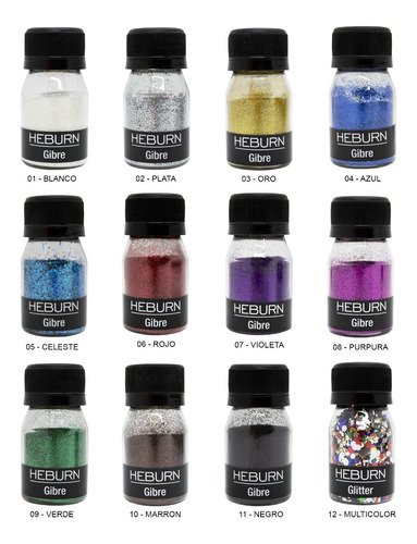 Set X12 Heburn Glitter Gibre De Ojos Maquillaje Profesional