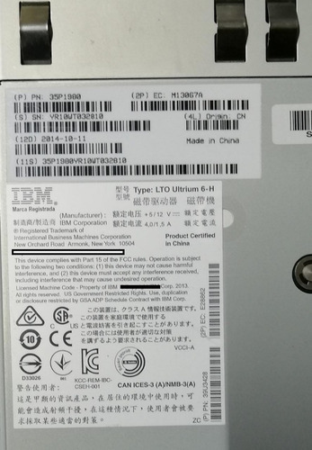 Unidad De Cinta Ibm 35p1980 Lto6 S.a.s Para Ts3100 Y Ts3200
