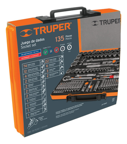 Juego 135 Herramientas 1/4 , 3/8 Y 1/2 Std 13975 Truper
