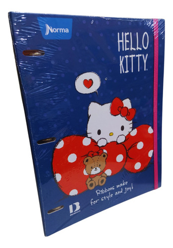 Carpeta Argollas Anillas Decorada Tamaño Carta 3 Aros Norma Color Hello Kitty Azul