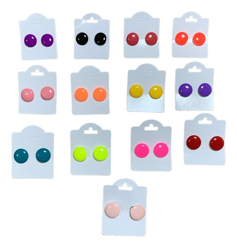 Brincos D/resina Botão Pequeno+brinde Kit Com 12 Pares 1,5cm