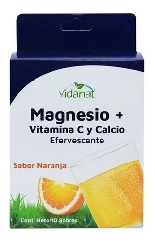 Magnesio + Vitamina C Calcio Efervescente Vidanat 10 Sobres Sabor Naranja