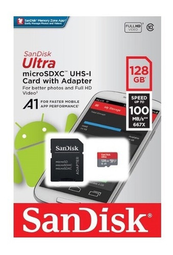 Cartão De Memória Sandisk Sdsquar-128gb Ultra Com Adapt