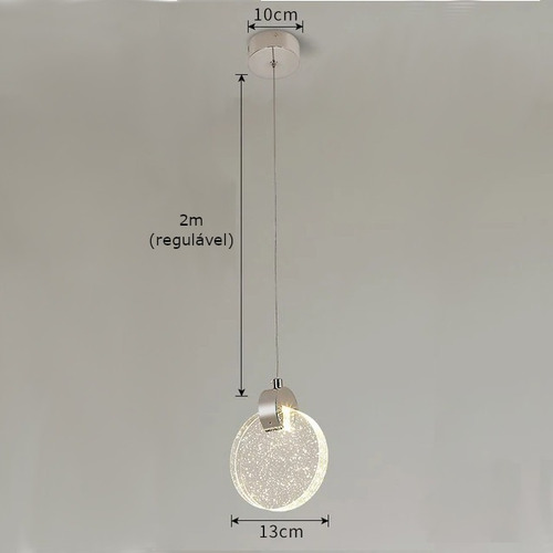 Pendente Led Lua Cristal Bolhas Redondo Cromado 5w 3000k Estrutura Prateado 110v/220v