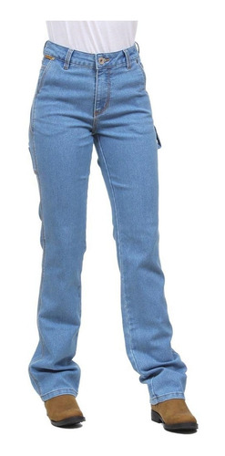 Calça Jeans Feminina Carpinteira Delavê Com Elastano Os Vaqu