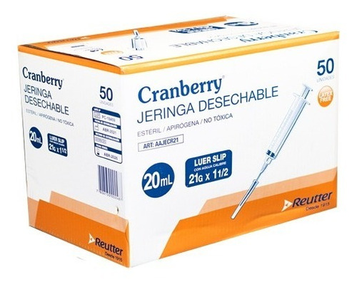 Caja Jeringa 20ml Luer Slip 21x1 1/2 50un Cranberry-deltamed