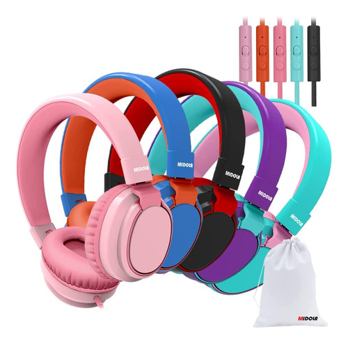 Midola Paquete De 5 Auriculares Para Niños Con Cable Auricul