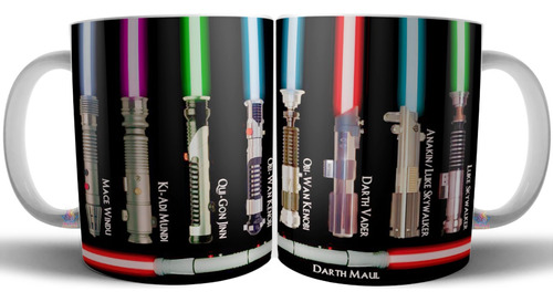 Taza Cerámica Star Wars Sables De Luz Darth Vader Obi Wan