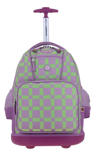 Mochila Grande Chenson Escolar Baston Con Ruedas Luz Led Tare Color Lila Diseño De La Tela Liso