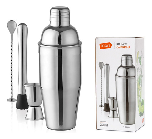 Kit Caipirinha Barman Coqueteleira Inox 750 Ml Combo 4 Peças