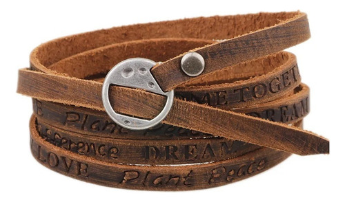 Pulseira Frases Em Relevo Bohemia Couro De Enrolar No Braço