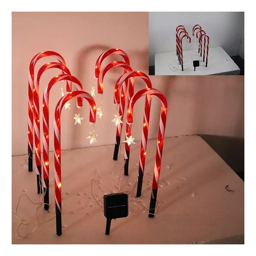 Juego De 8 Luces Solares Navideñas Con Bastón De Caramelo