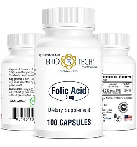 Ácido Fólico Farmacal Bio-tech (5 Mg, 100 Unidades)