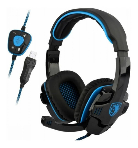 Imagen 1 de 2 de Auricular Gamer Sades Sa-901 Azul Headset 7.1 Ade Ramos 