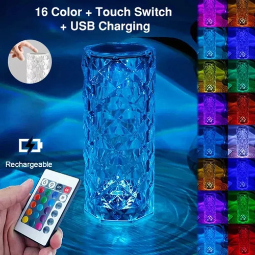 Lámpara Touch Glass, Luz Nocturna, 16 Colores.