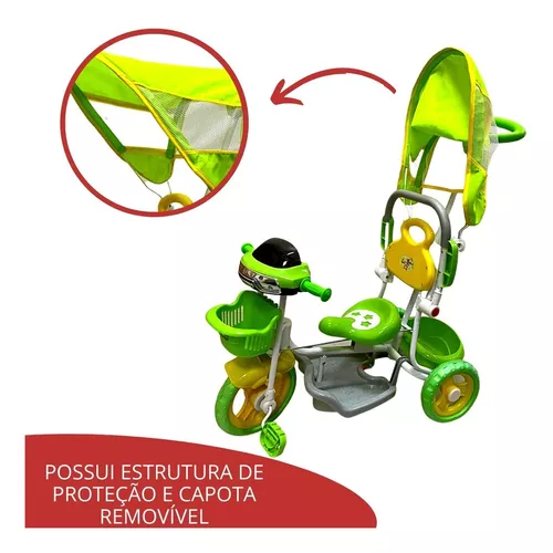 Triciclo Motoca Infantil Passeio Empurrador Pedal Som Verde