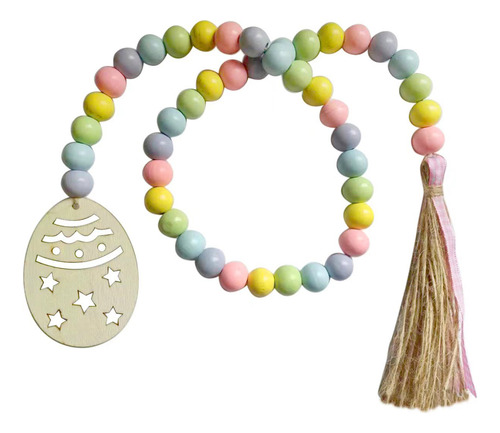 Guirnalda De Cuentas De Madera De Pascua Con Borlas, Cadena