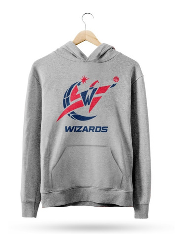  Buzo Canguro Nba Washington Wizards Logo Vintage Gris