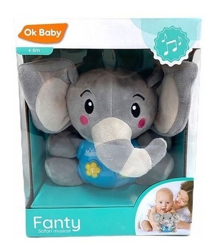 Imagen 1 de 4 de Ok Baby Elefante Con Luz Y Sonido Fanty Safari Musical 15 Cm