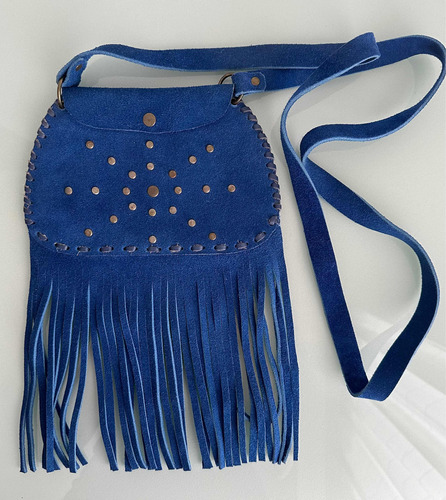 Cartera Bandolera Flecos Cuero Gamuzado