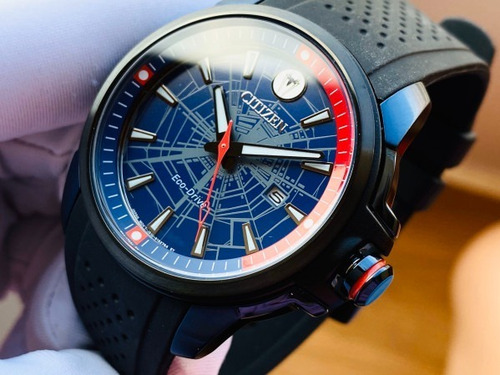 Citizen Marvel Spider-man Black Strap Aw1156-01w Color de la correa Negro Color del bisel Negro Color del fondo Azul