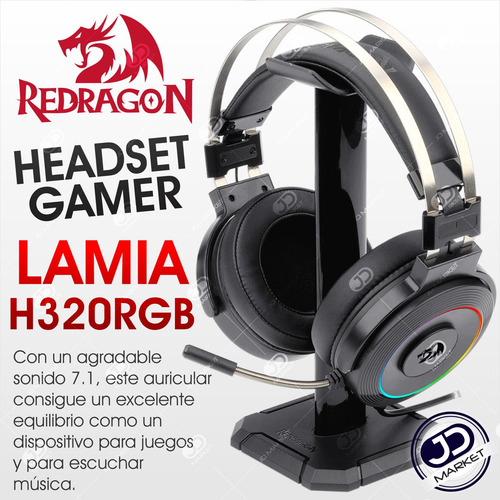 Imagen 2 de 10 de Diadema Gamer + Base Redragon H320rgb Lamia, Micrófono / Rgb