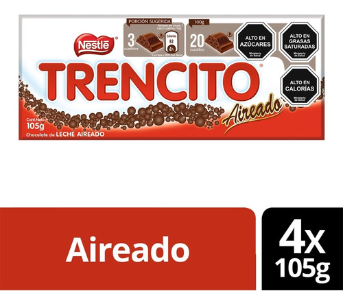 Chocolate De Leche Trencito® Aireado Barra 105g X4 Unidades