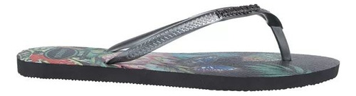 Sandalias Havaianas Dama Tropical Color Negro Con Plateado