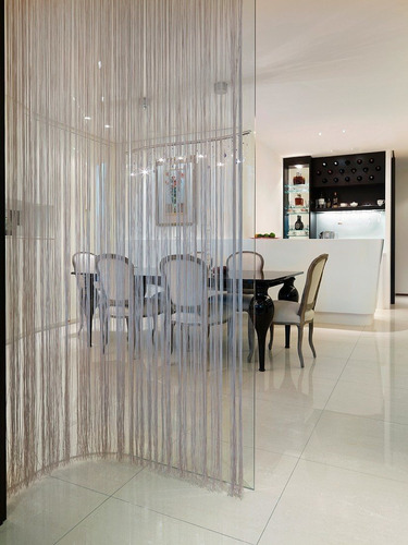Imagem 3 de 5 de Cortina De Corda Franja Decorativa Segue Com Varão Regulável