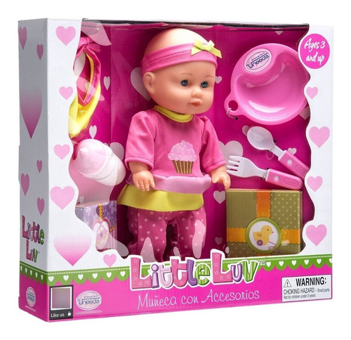 Muñeca Bebe Con 7 Accesorios Little Luv Uneeda
