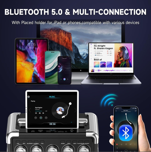 Máquina De Karaoke Con 2 Micrófonos: Hwwr Karaoke Portáti...