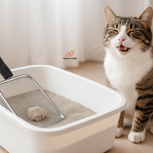 Pá Higiênica Para Gatos Em Aço Inox Com Malha De 2,8 Mm Ideal Para Areia Granulada Namave