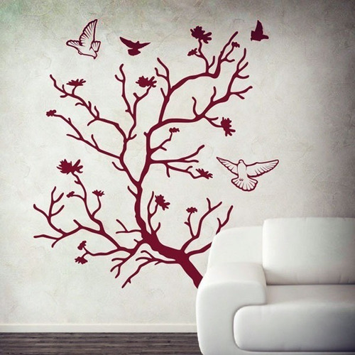 Vinilo Decorativo Autoadhesivo - Arbol Otoño Palomas 100x120