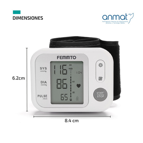 Tensiometro Digital Muñeca Enfermeria Medidor Presion Arterial Automatico FEMMTO