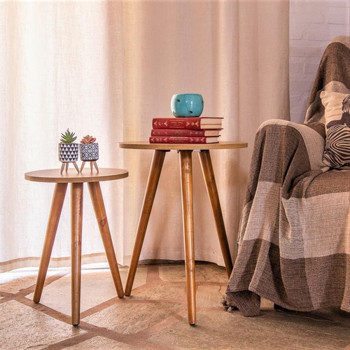 Mesa De Canto Porta Revista Pe Palito 35x45 Freijó Redonda