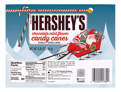 Hershey's Bastones De Caramelo,chocolate Menta,12 Unidades