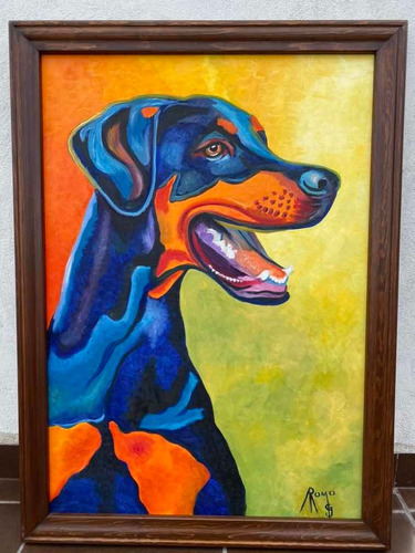 Cuadro Decorativo Al Óleo: Perro Dóberman