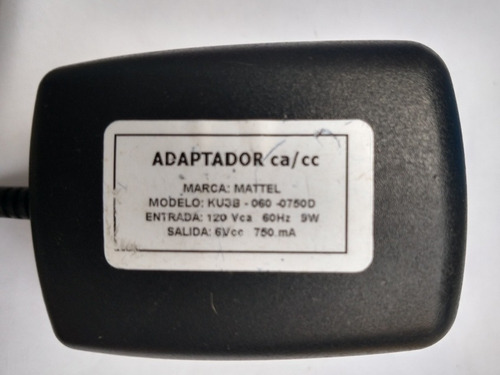 Cargador Mattel, Toy Transformer, Ku3b-060-0750d, 6v A 750ma (Reacondicionado)