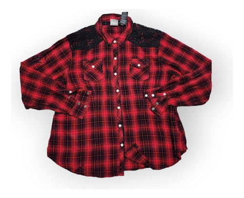 Camisa Harley Davidson De Mujer Roja Con Negro Talla 2w 