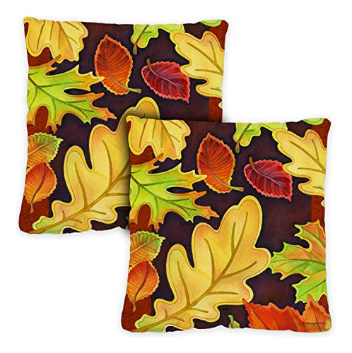 761246 Set Of 2 Leafy Leaves Fall Pillow Covers 18x18 I...