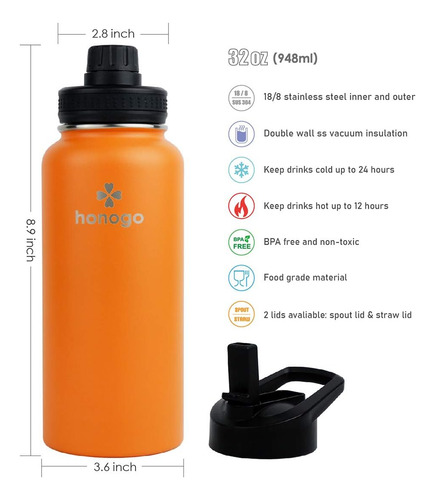 Botella Deportiva De 946 Ml Doble Pared Aislada Al Vacío