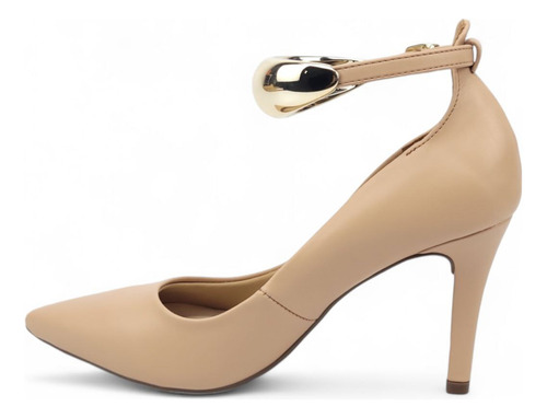 Scarpin Salto Alto Com Tira Tornozelo Dourado