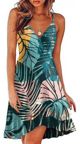 Vestido De Verano Con Cuello En V Para Mujer Y Tirantes Fino