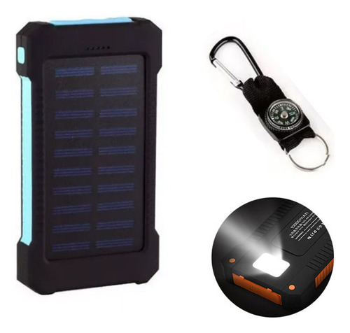 Banco De Energía Solar Impermeable 20000mah 2 Puertos Usb