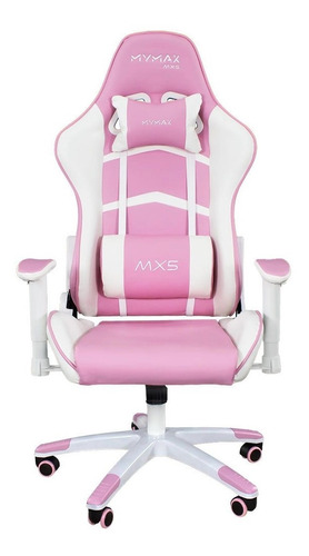 Imagem 1 de 6 de Cadeira Gamer Mx5 Giratoria Branco E Rosa Mymax Mx5/pk